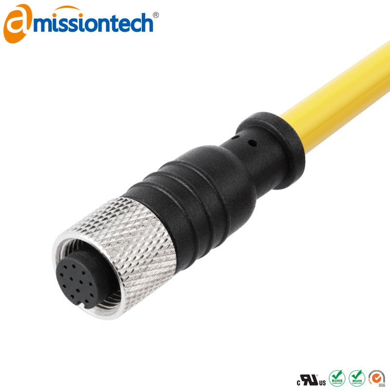 M12 预浇铸线缆连接器，孔，芯数：12，焊接，A扣，直，IP67